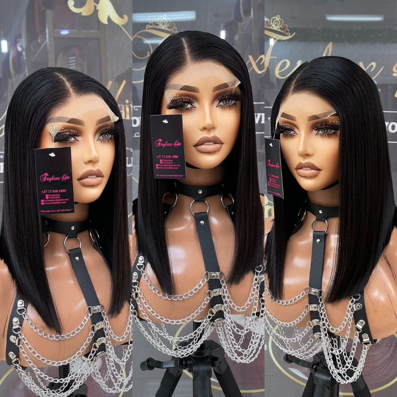 14 inch 5x5 DD Bone Straight Bob Wig