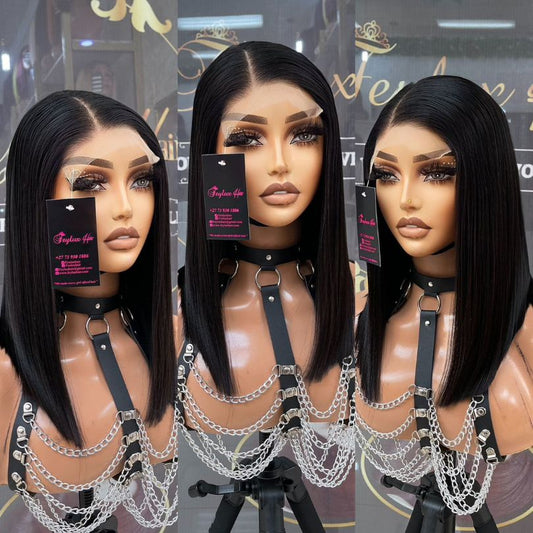 14 inch 5x5 DD Bone Straight Bob Wig