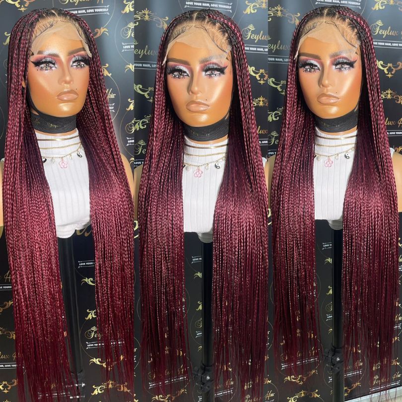 30 inch Burgundy Bone Straight Braids