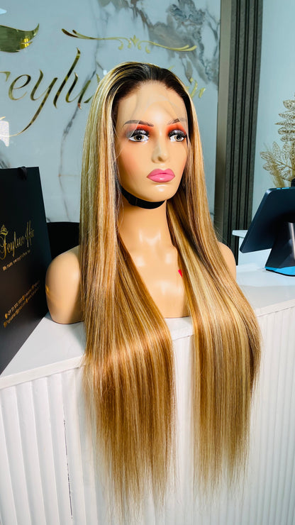 Cheese highlights straight wig