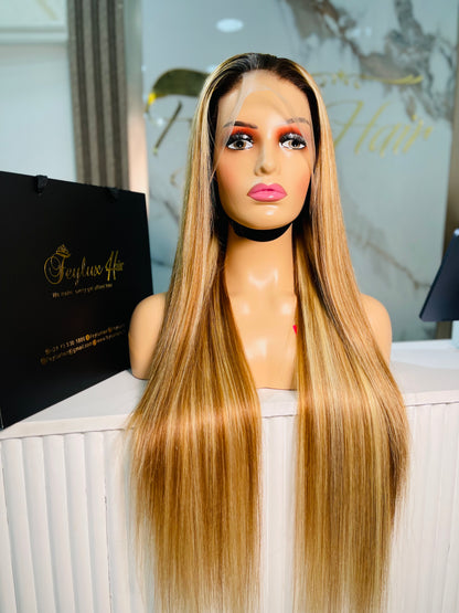Cheese highlights straight wig