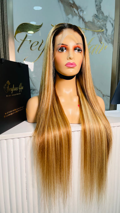 Cheese highlights straight wig